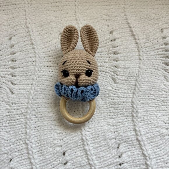 Handmade Baby Gift Set – Crochet Bunny, Rattle, Swaddle & Pacifier Clip - Picture 4 of 6